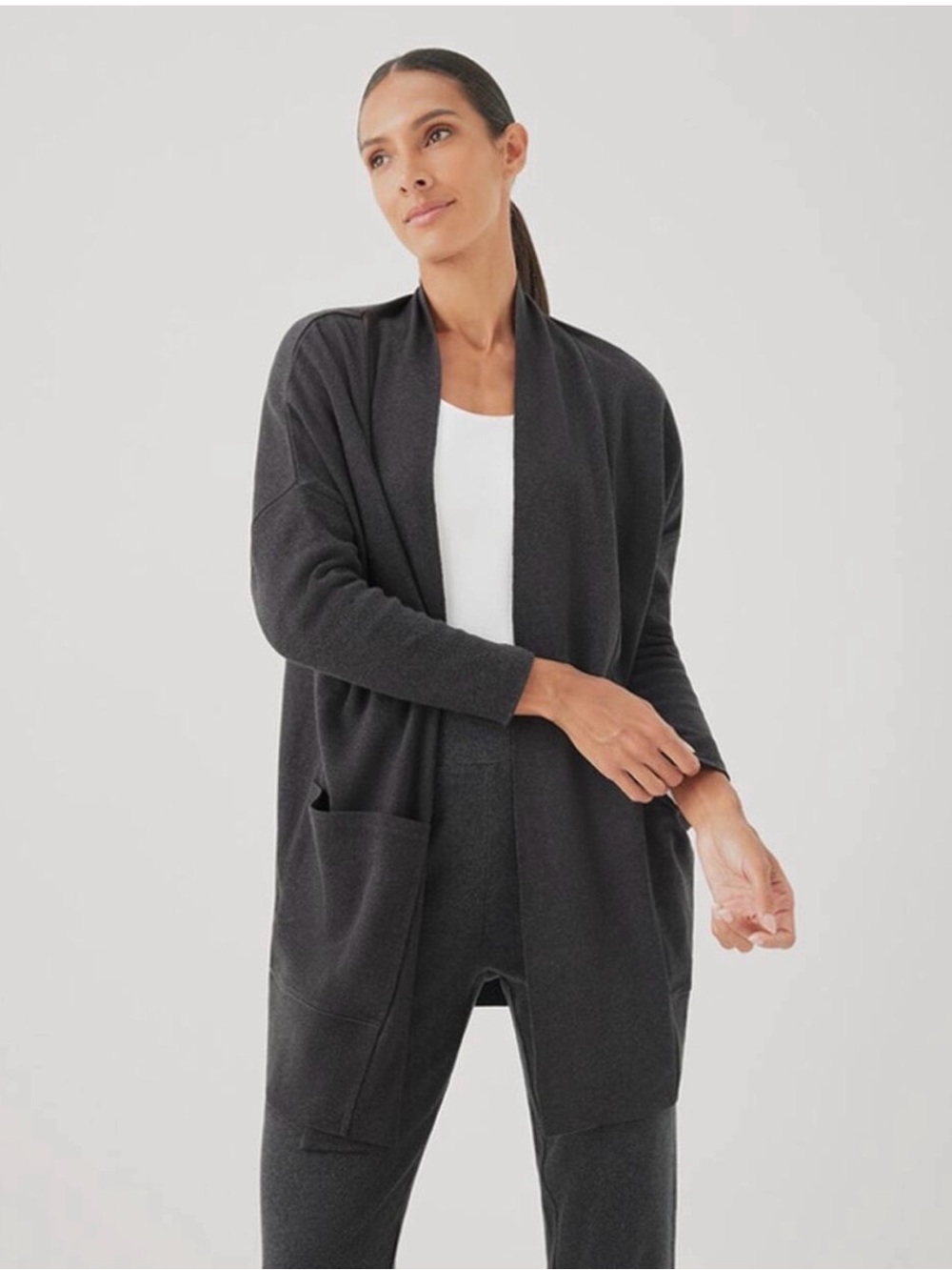 Pact Open-Front Cardigan Sweater - Charcoal Gray